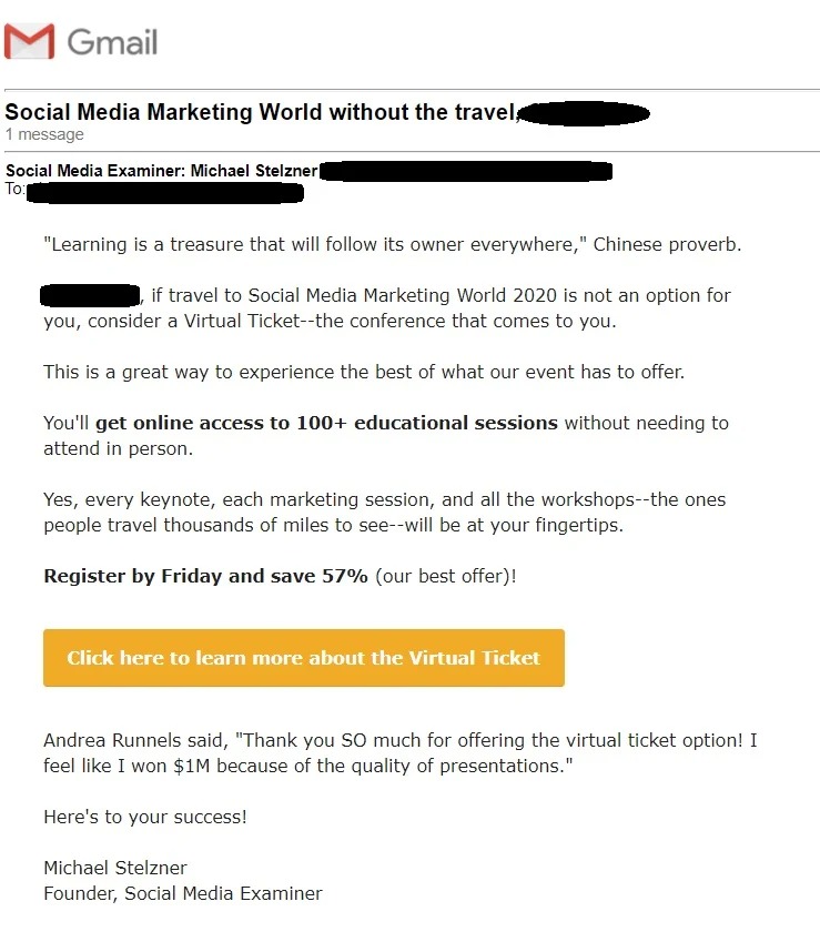 Promotional Email - Social Media Examiner